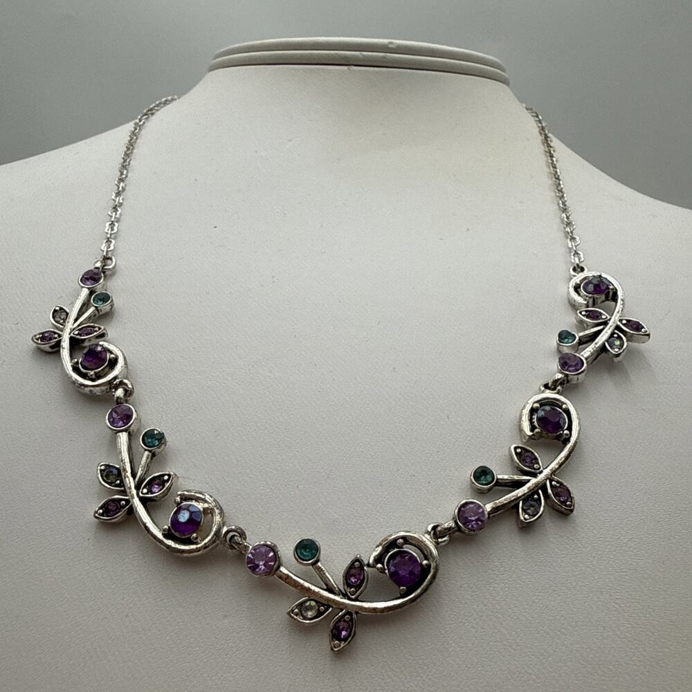 Vintage Avon Necklace Signed Rhinestones Silver Tone Garden Party 15" + 3" Exten